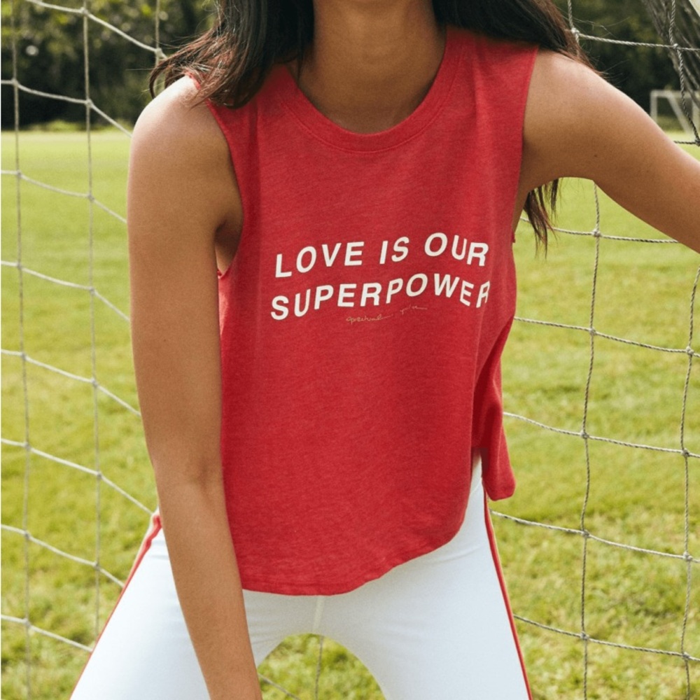 Spiritual Gangster Women’s Large Love is our Superpower Red Cropped Muscle Tank